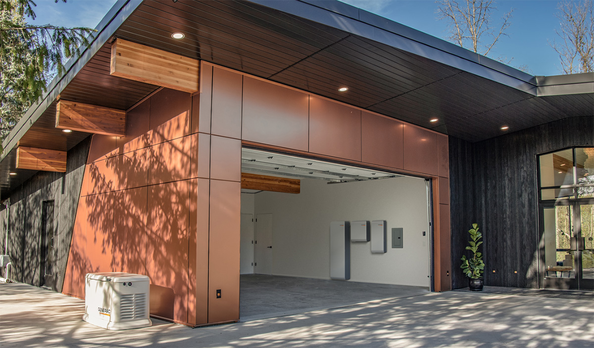 Generac PWRcell 2 mounted in the garage with outside unit showing