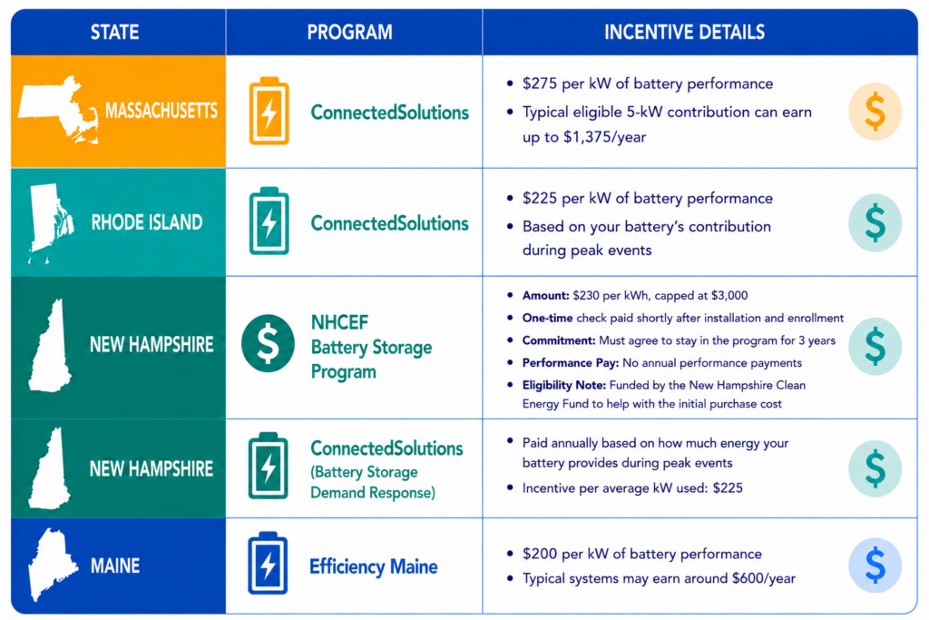 home battery incentives New England